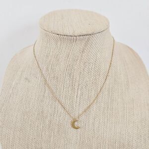 Small Gold-Toned Minimalist Crescent Moon Rhinestone Stud Pendant Chain Necklace